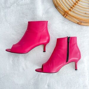 Clizia Open Toe Heels Ankle Boots Hot Pink Leather Booties Side Zipper